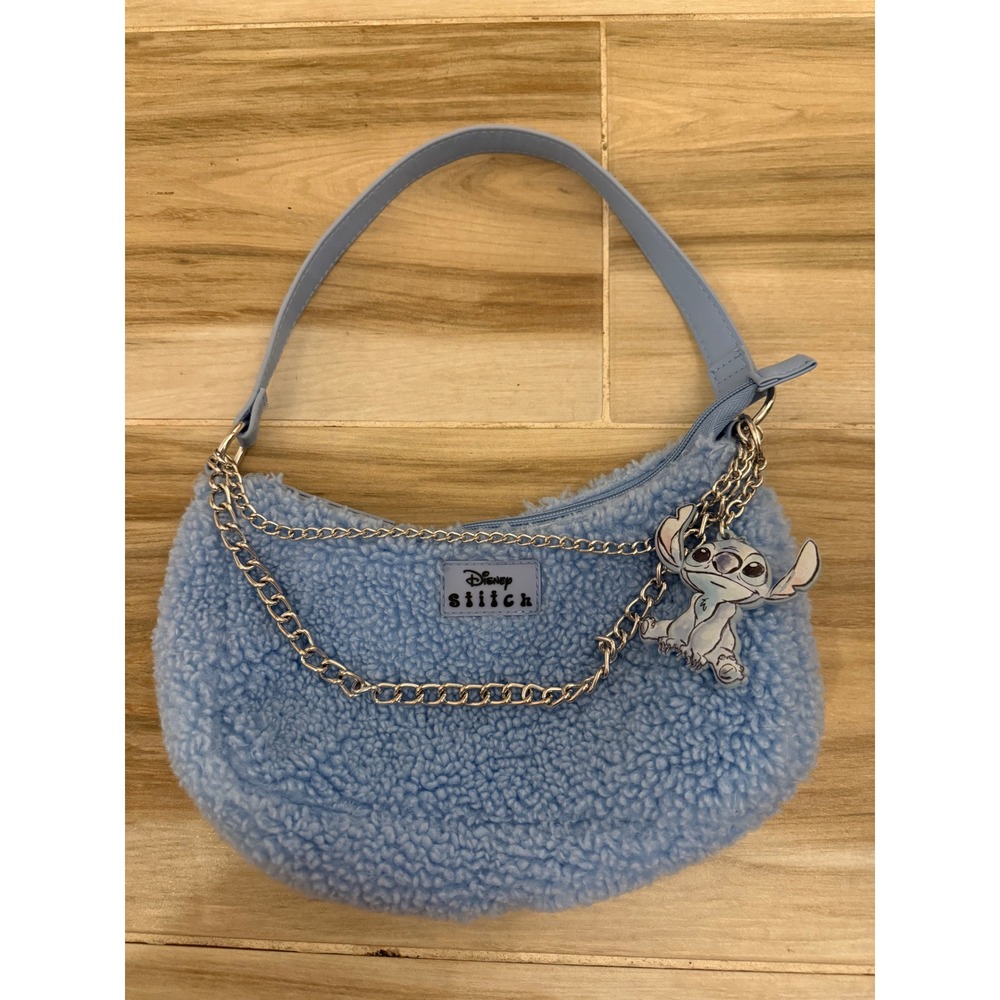 Disney Stitch Primark Blue Sherpa Fleece Chain Shoulder Bag Baguette Purse - Picture 2 of 8
